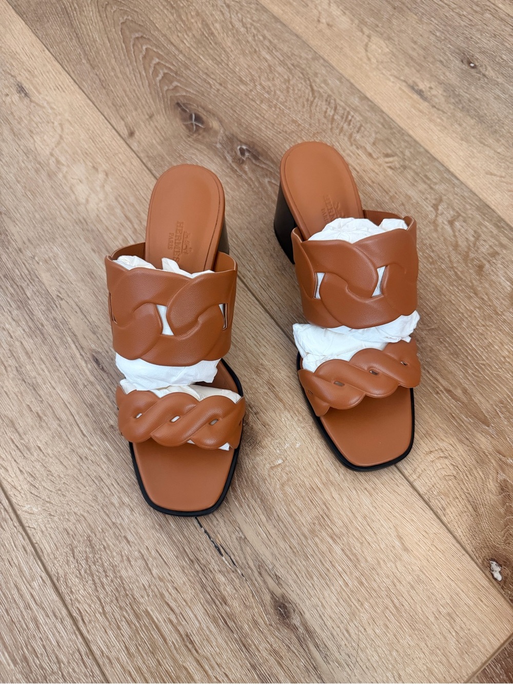 Hermes Gaby 60 Naturel Braided Leather Slide Mules